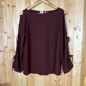 Wilfred Pozzi Blouse Split Long Sleeves With Ties & Boat Neck Maroon XS Office